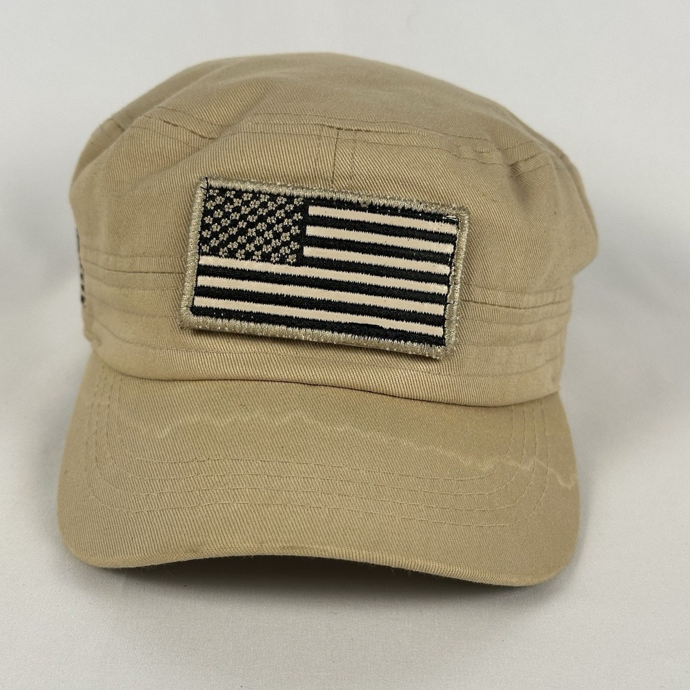 Pit Bull Military Patrol Cap Tan Tactical Hat Hook & Loop American Flag Patch